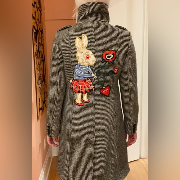 Wool coat with charming bunny appliqué back. Upcycled into fabulousness! Size 4 - Picture 2 of 12